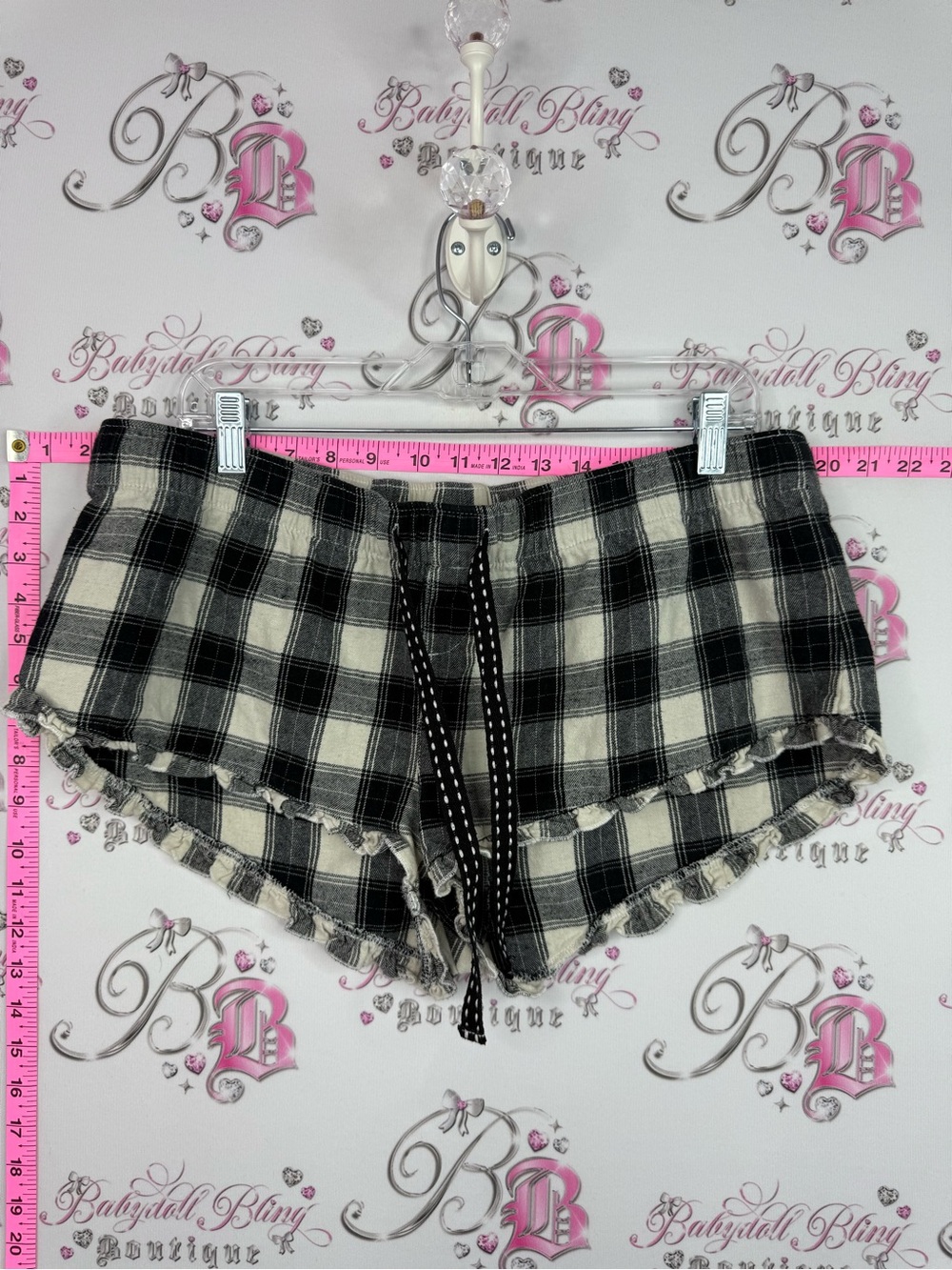 Garage shorts Black & White Plaid Frayed Lounge Shorts